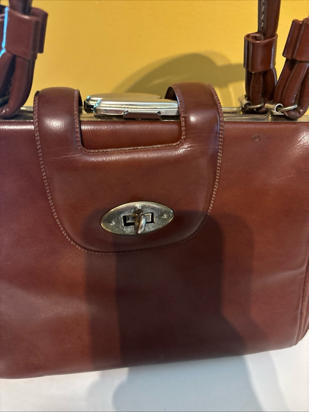 Classic Structured Brown Leather Top-Handle Bag - Picture 2 of 6